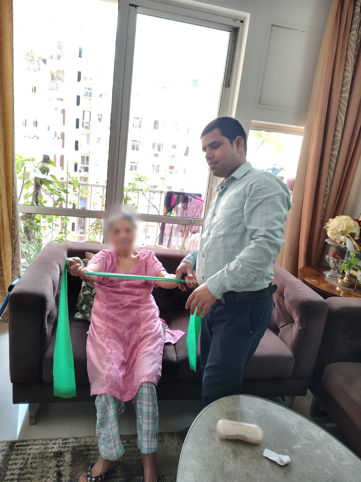 Physiotherapy exercise session at home Gurgaon for pain relief and recovery